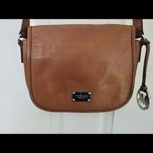 Michael Kors Brown Pebbled Leather Shoulder Crossbody Saddle Bag